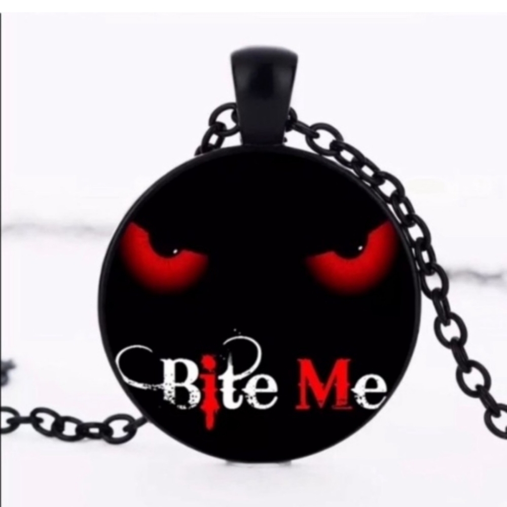 Black and Red Bite Me Pendant Necklace
